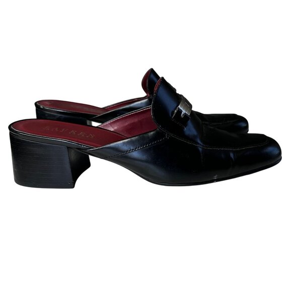 Lauren Ralph Lauren Bethel Mules 8.5 Vintage 90s RLR Black Leather Slip On Heels - Picture 2 of 10